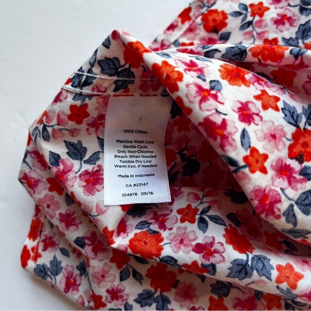 Talbots Red Pink Floral Ruffle Neck Popover Size Small Petite - Picture 6 of 7